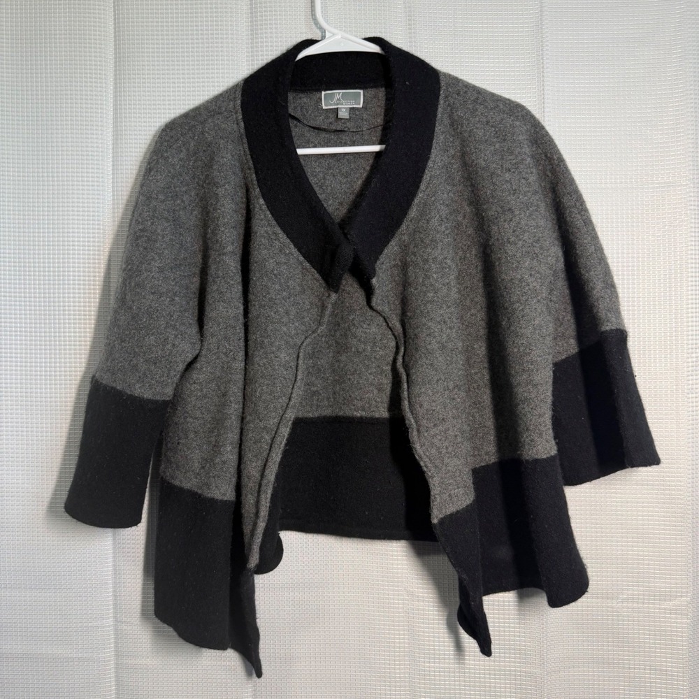 JM Collection Wool Blend Open Front Cardigan Women's 1X Gray Bl Colorblock Wrap